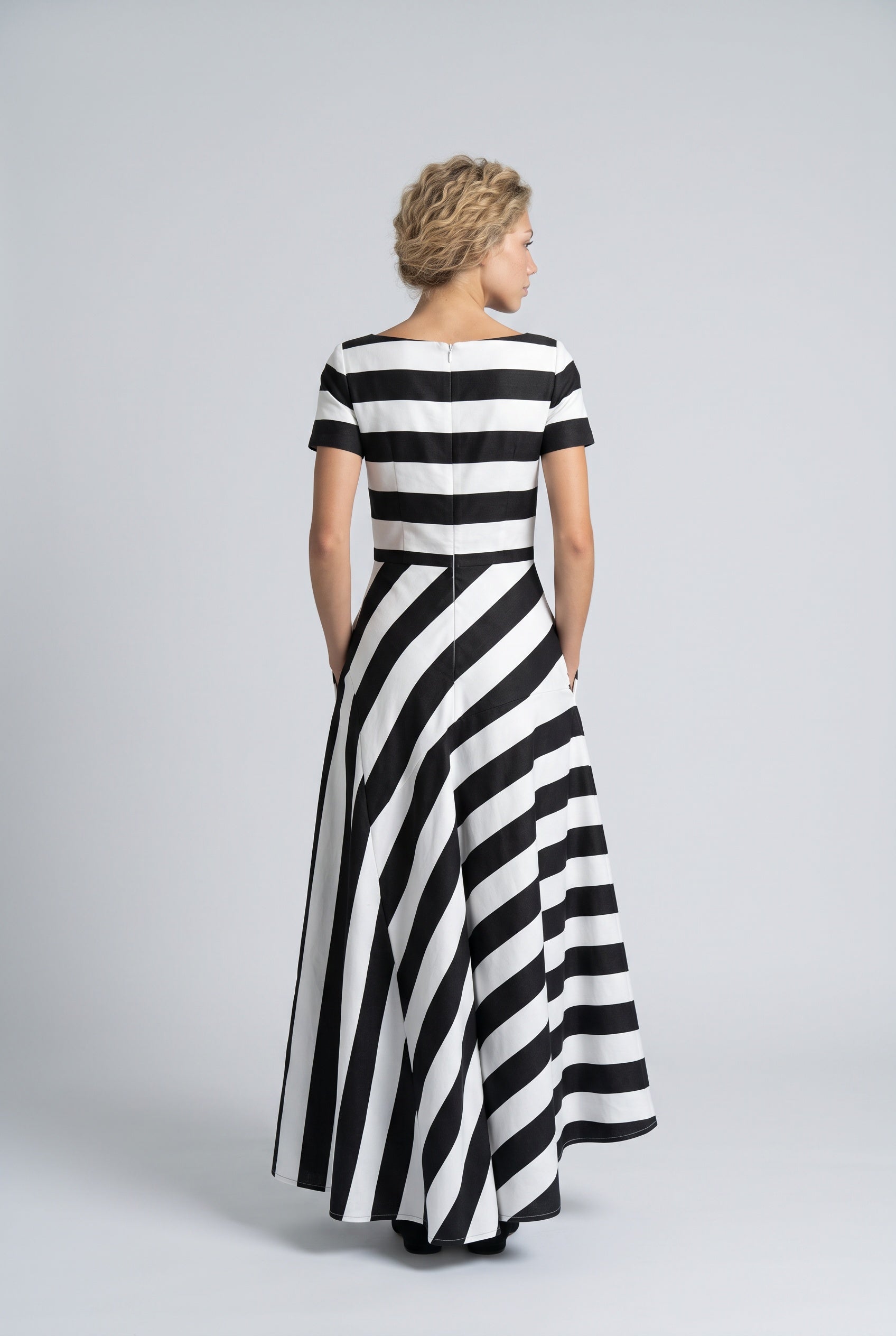 Freya | Striped Asymmetrical Short Sleeve Midi Dress