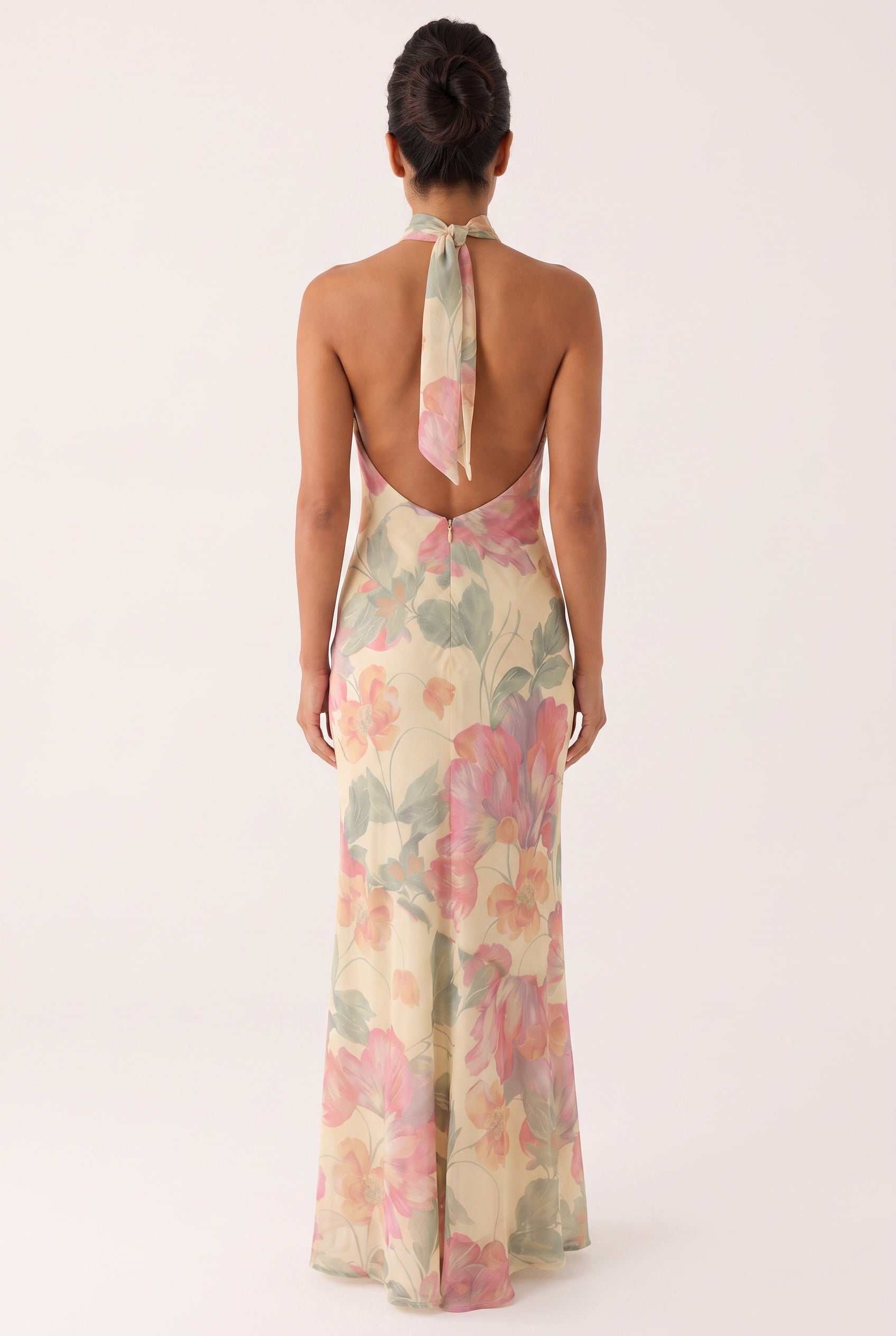 Adeline | Floral Chiffon Maxi Dress with Matching Scarf