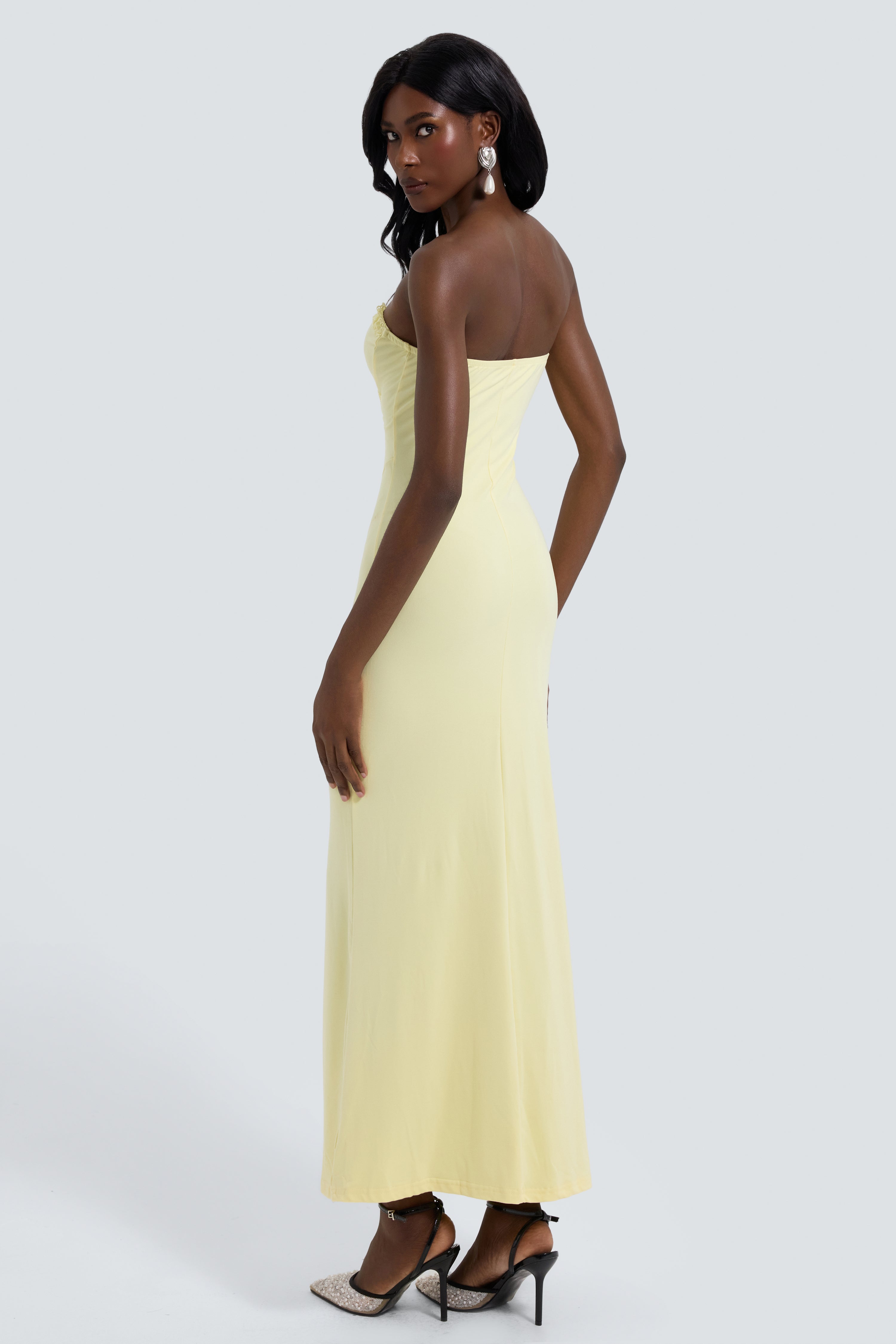 Thea | Off-Shoulder Lace Splice See-Through Maxi Dress
