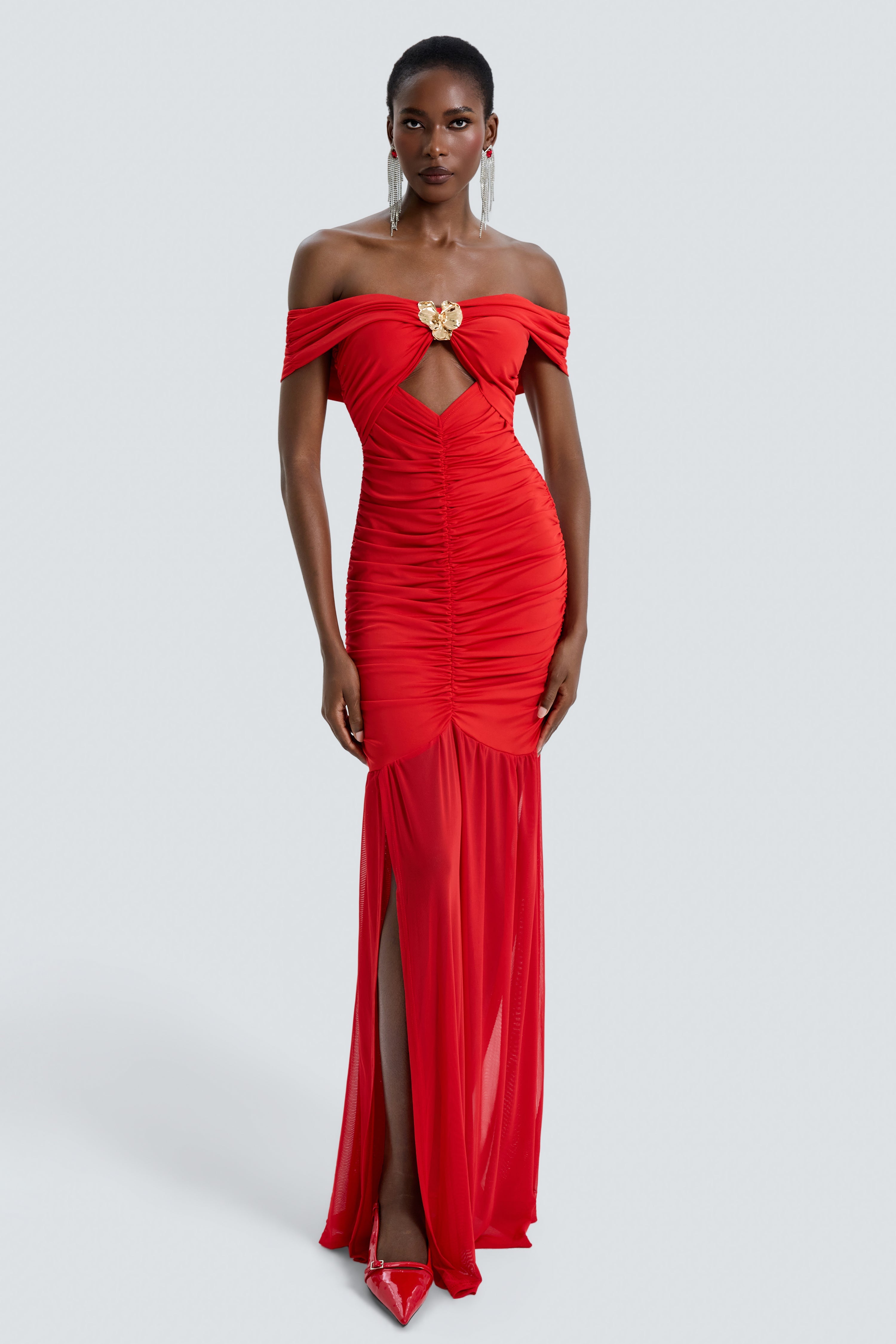 Xenia | Off-Shoulder Mesh Spliced Maxi Dress