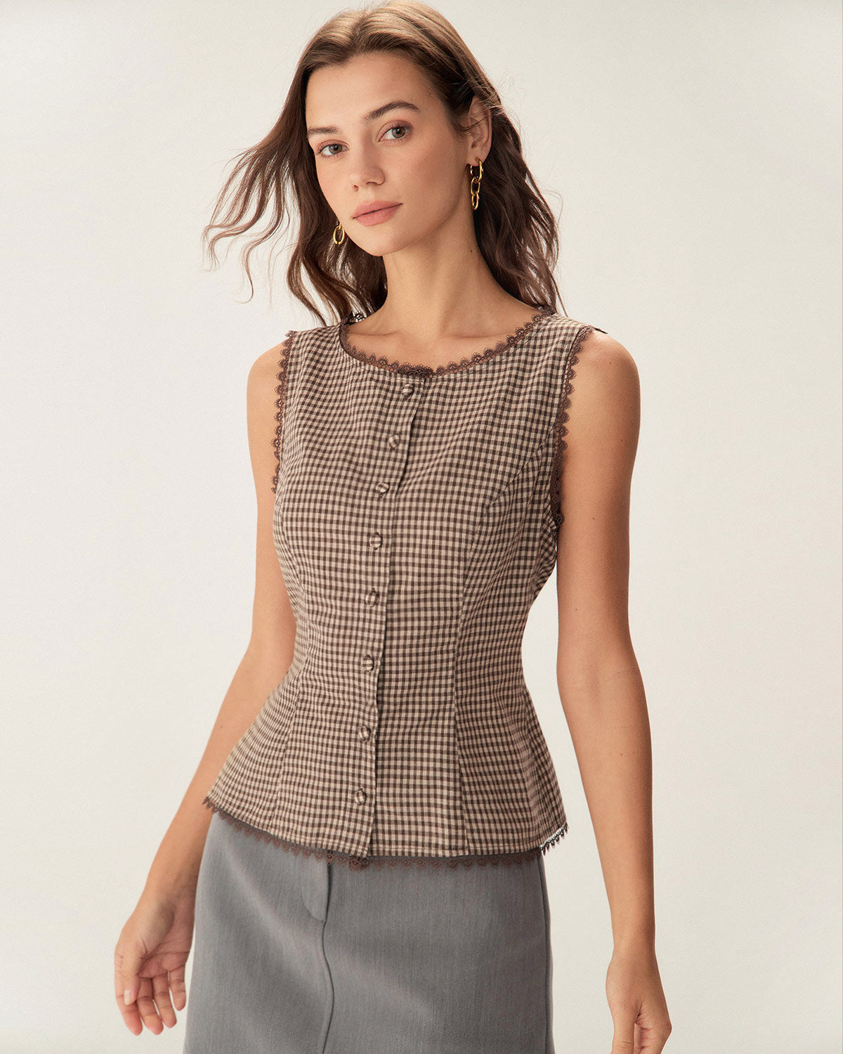 Edda | Plaid Single-Breasted Sleeveless Vest