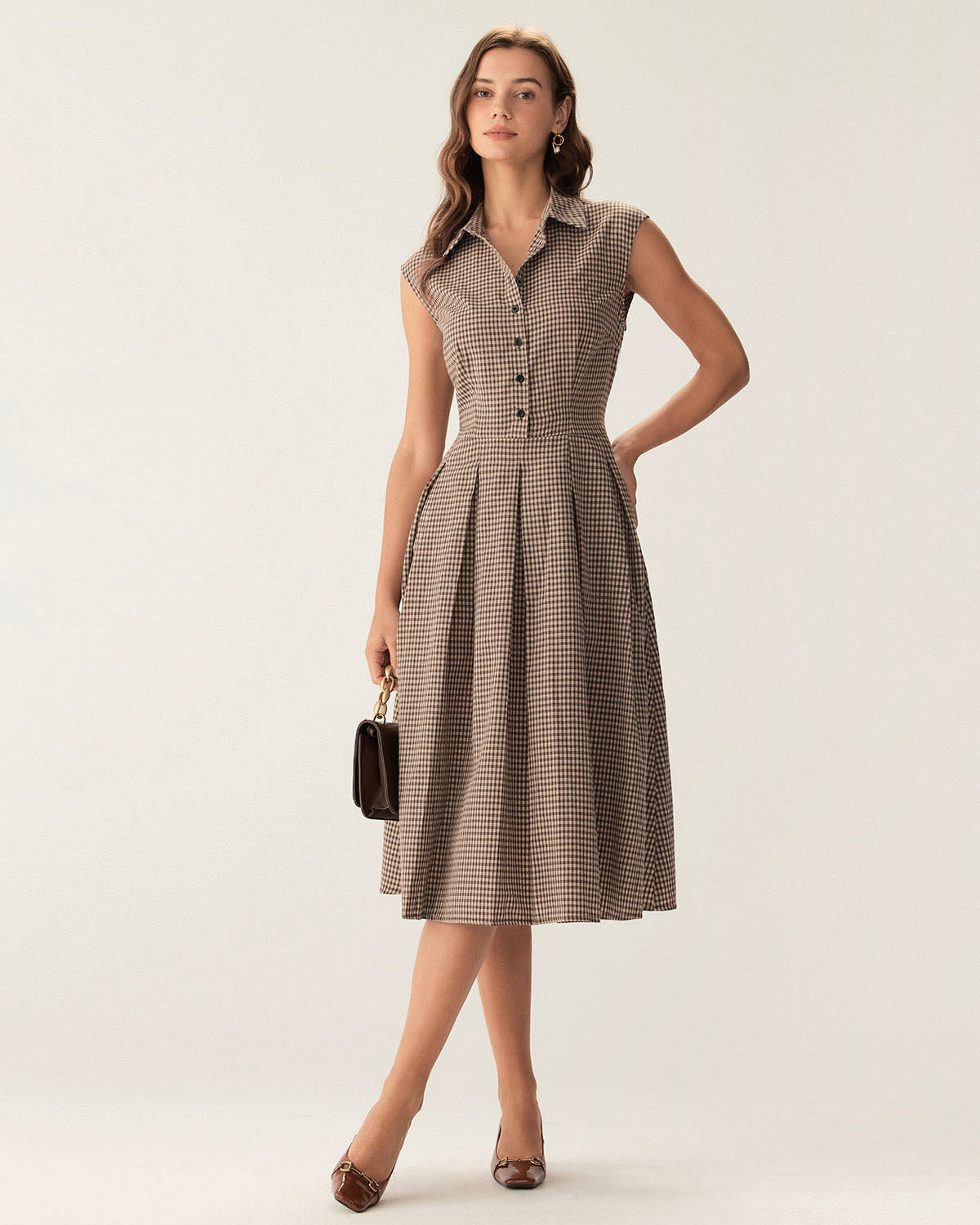 Harriet | Plaid Button Pleated Midi Dress