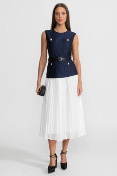 Rosa | Belted Contrast Sleeveless Midi Dress