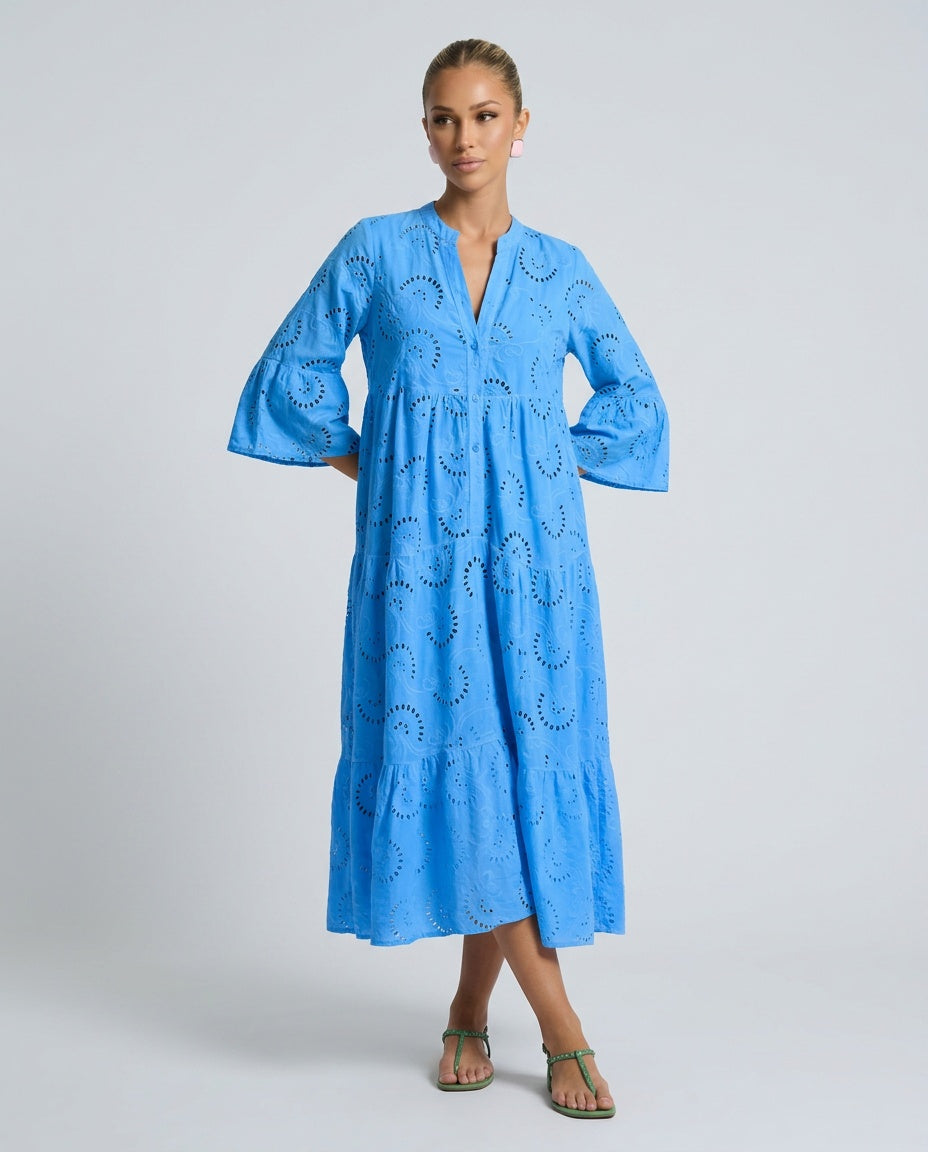 Amara | Openwork V-Neck 3/4 Sleeve Maxi Dress