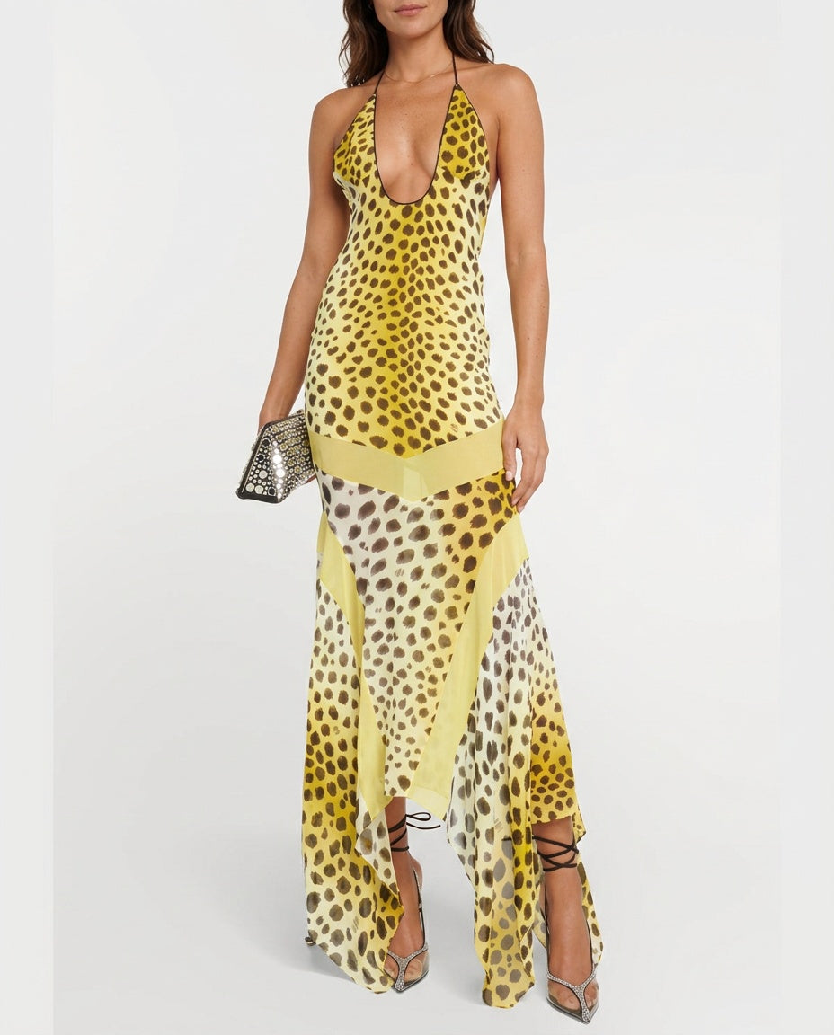 Tawny | Leopard Print Halter Neck Maxi Dress