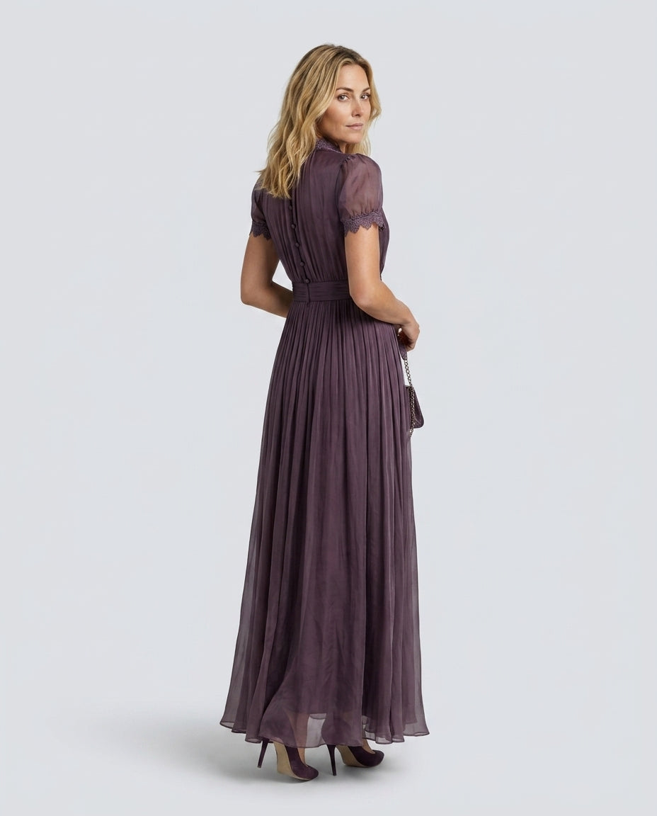 Bianca | Pleated Puff Sleeve High Neck Maxi Dress