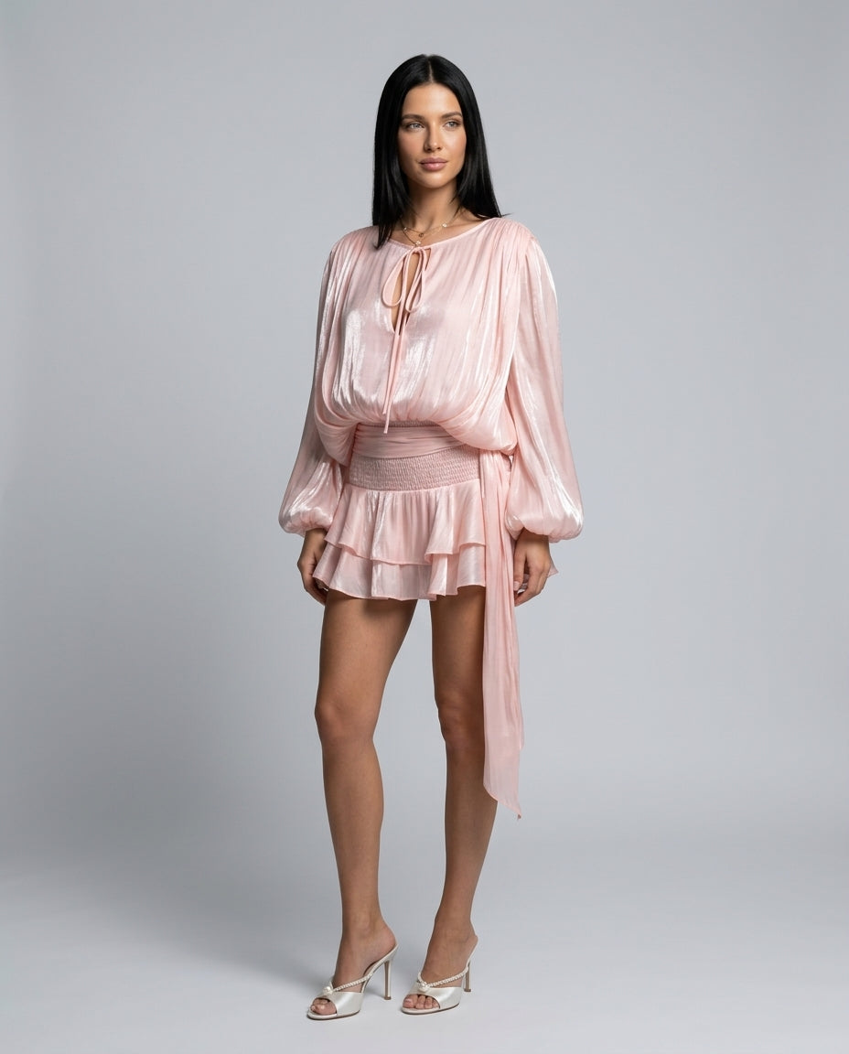 Sabine | Pleated Puff Sleeve Mini Dress
