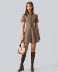 Phoebe | Brown Plaid Lapel Pleated Mini Dress