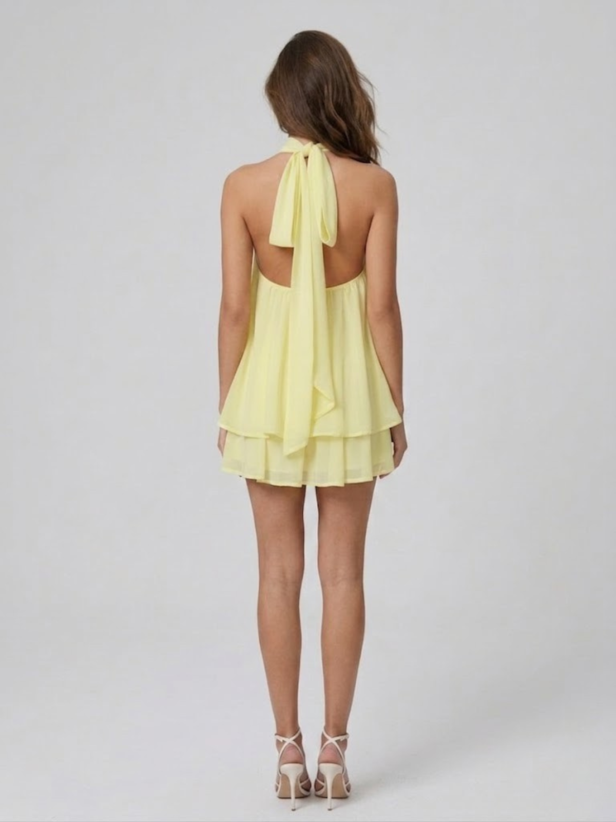 Willa | Tiered Ruffle Open Back Halter Mini Dress