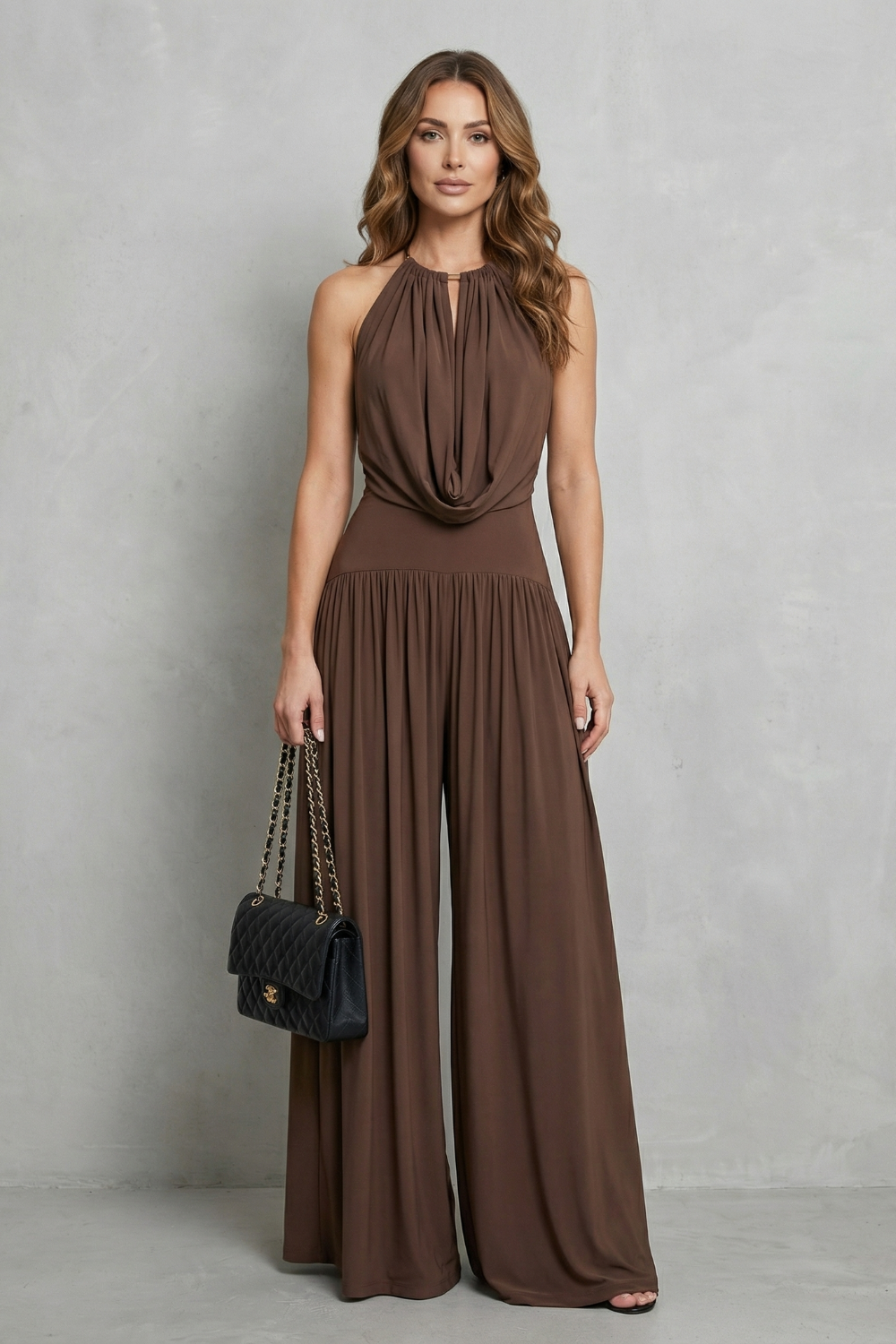 Naia | Draped Halter Wide-Leg Two-Piece Set