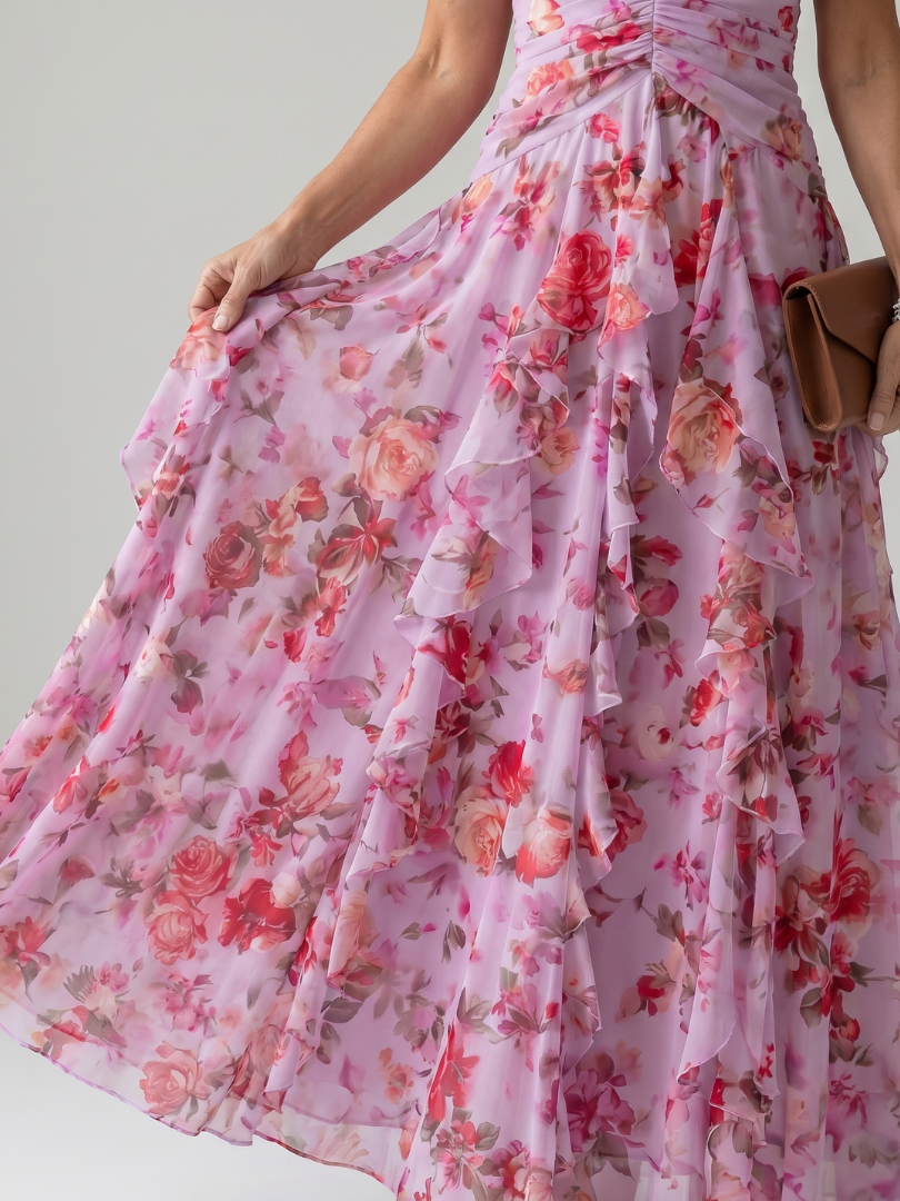 Nori | Halter Neck Ruched Floral Maxi Dress