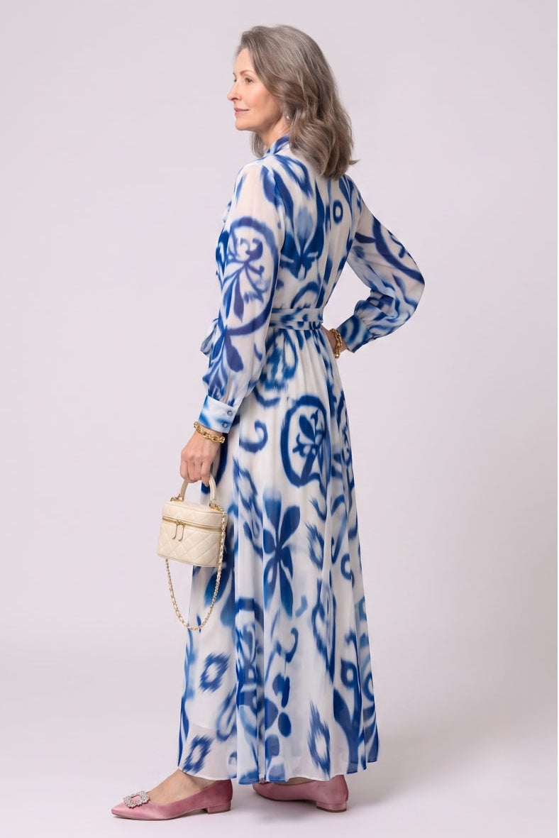Fernanda | Floral Print Long Sleeve Belted Maxi Dress