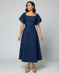 Harper | Denim Midi Dress with Square Neckline