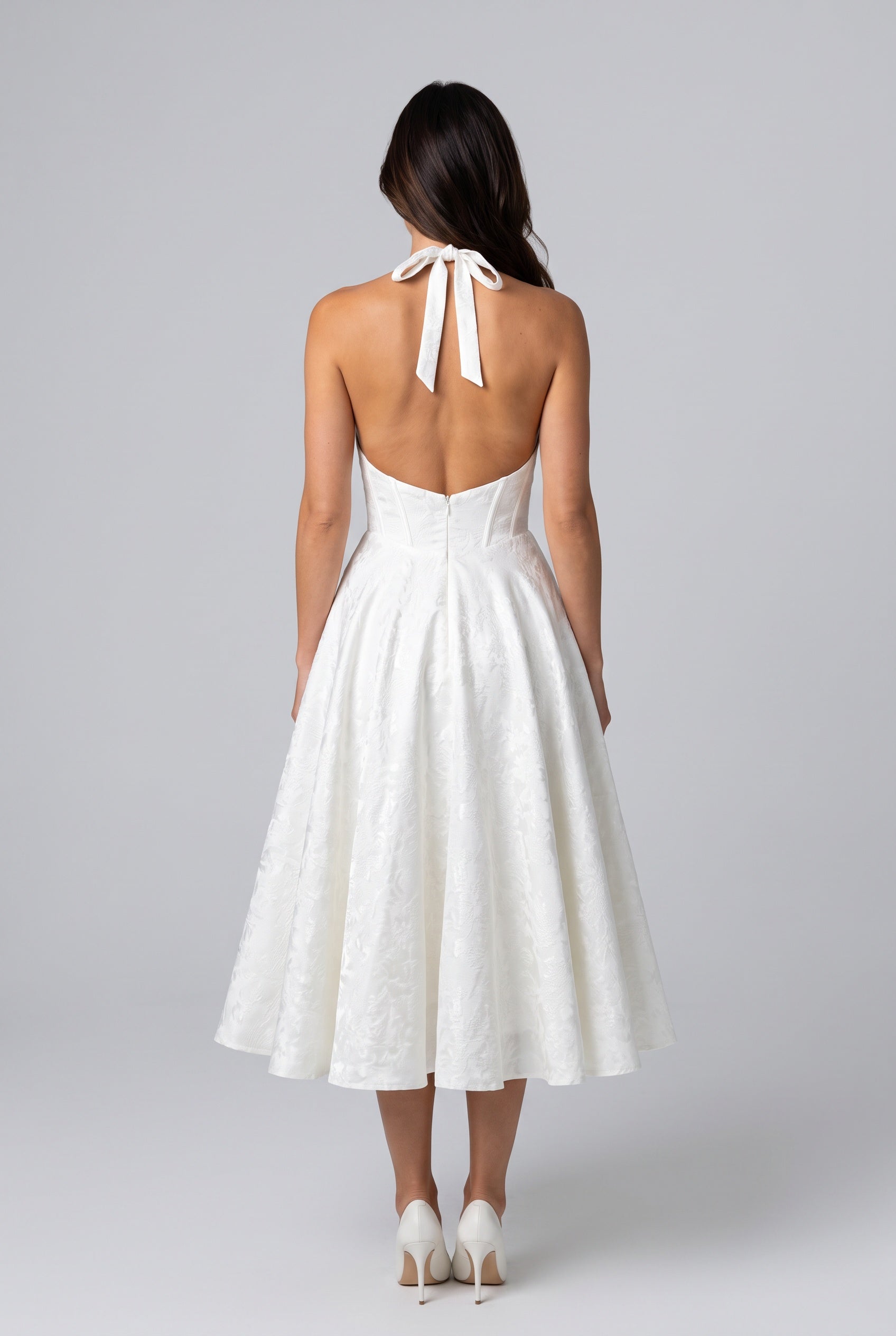 Sable | Halter Neck Jacquard Midi Dress