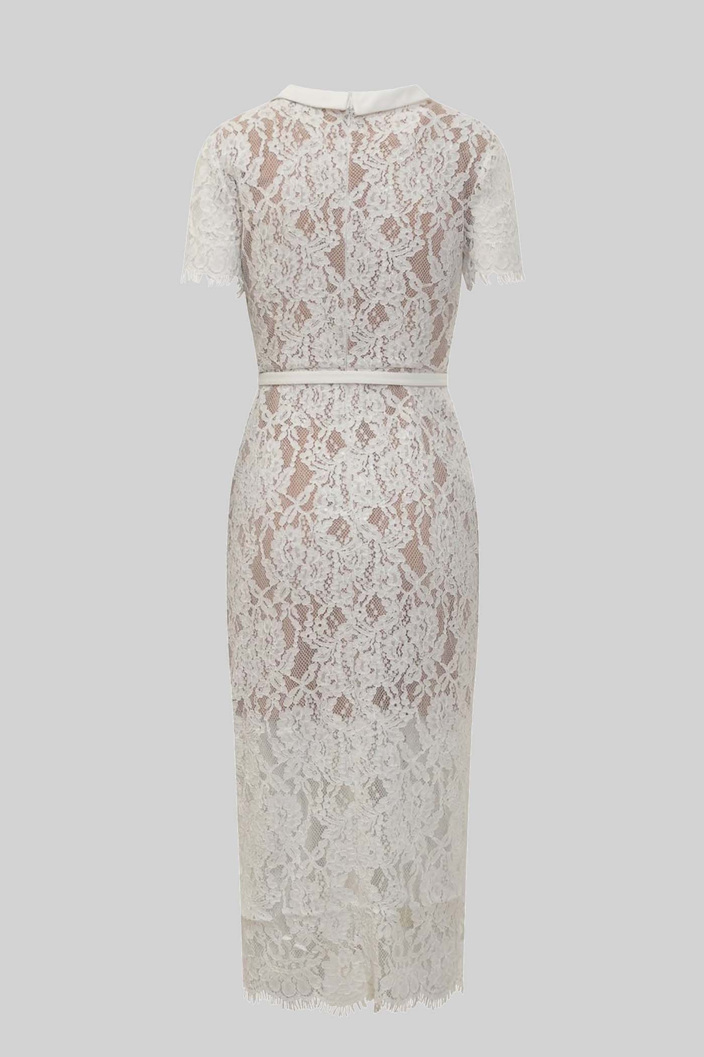 Viola | Short Sleeve Lace Belted Midi Dress