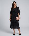 Ines | Layered Cape Sleeve Midi Dress