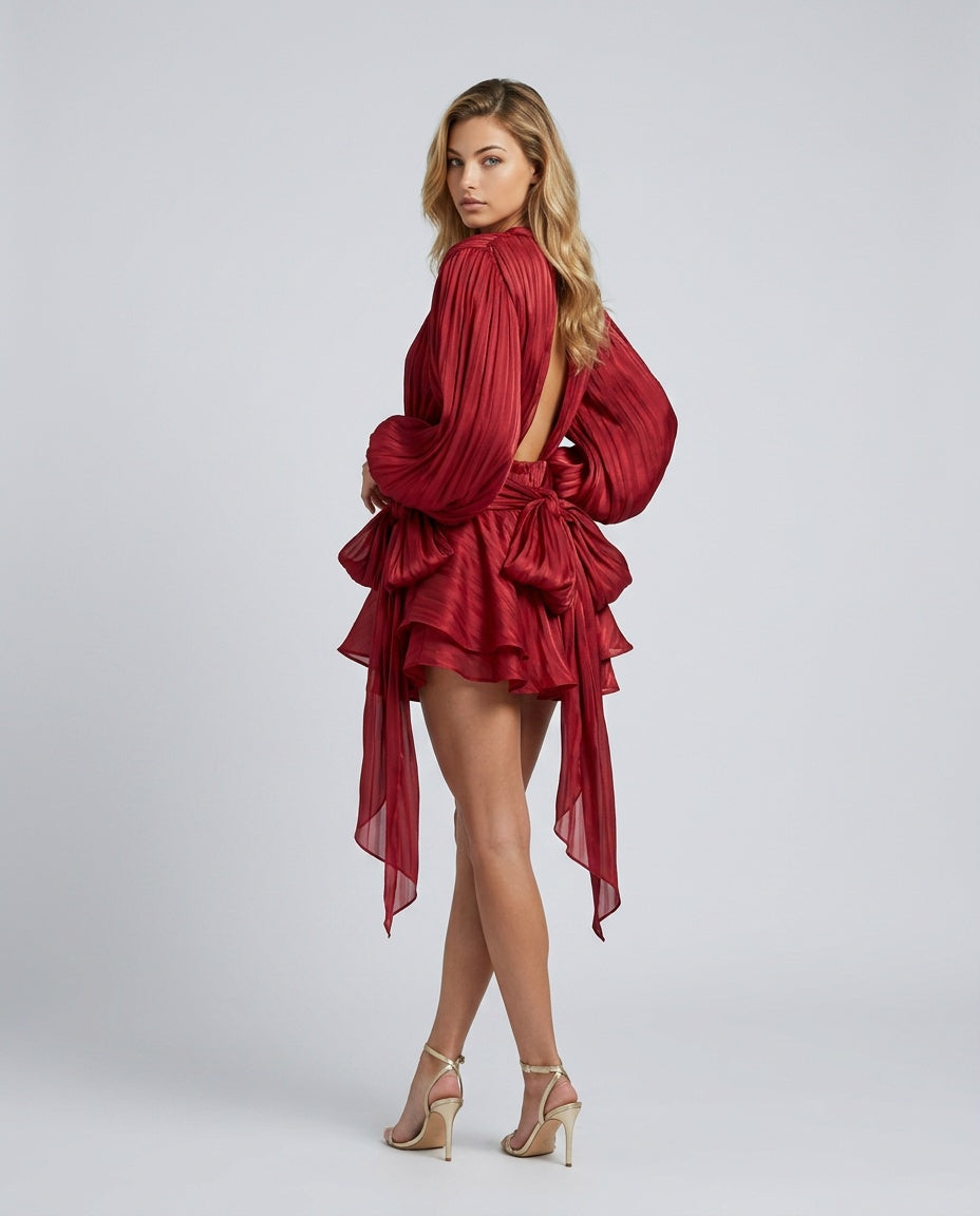 Sabine | Pleated Puff Sleeve Mini Dress