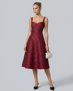 Pia | Sweetheart Neck Jacquard Midi Dress