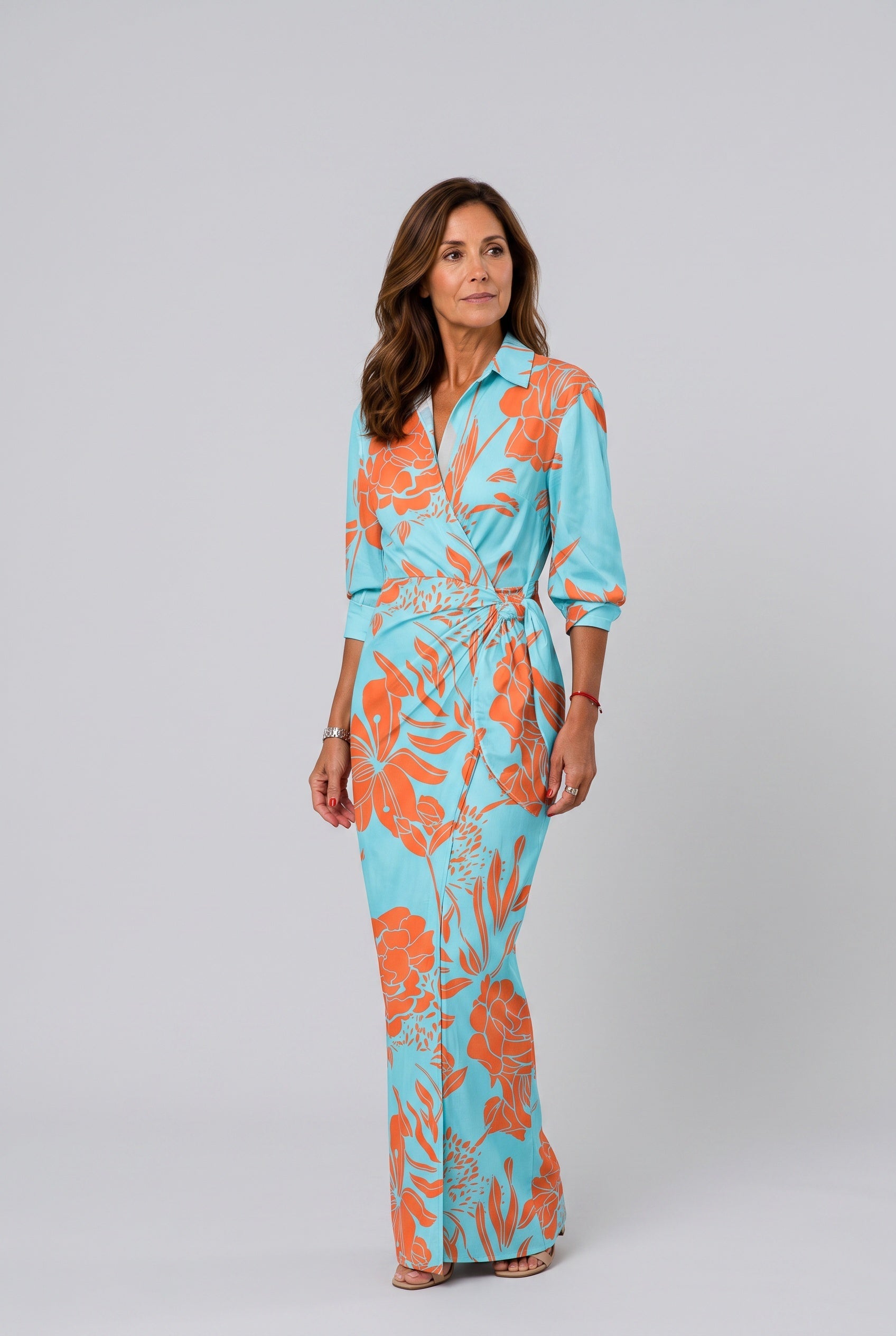 Amara | Leaf Print V-Neck Wrap Maxi Dress