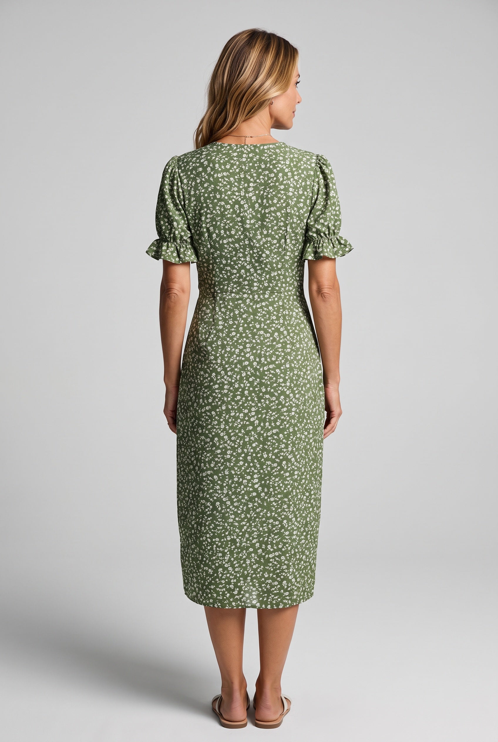 Greta | V-Neck Wrap Short Sleeve Midi Dress