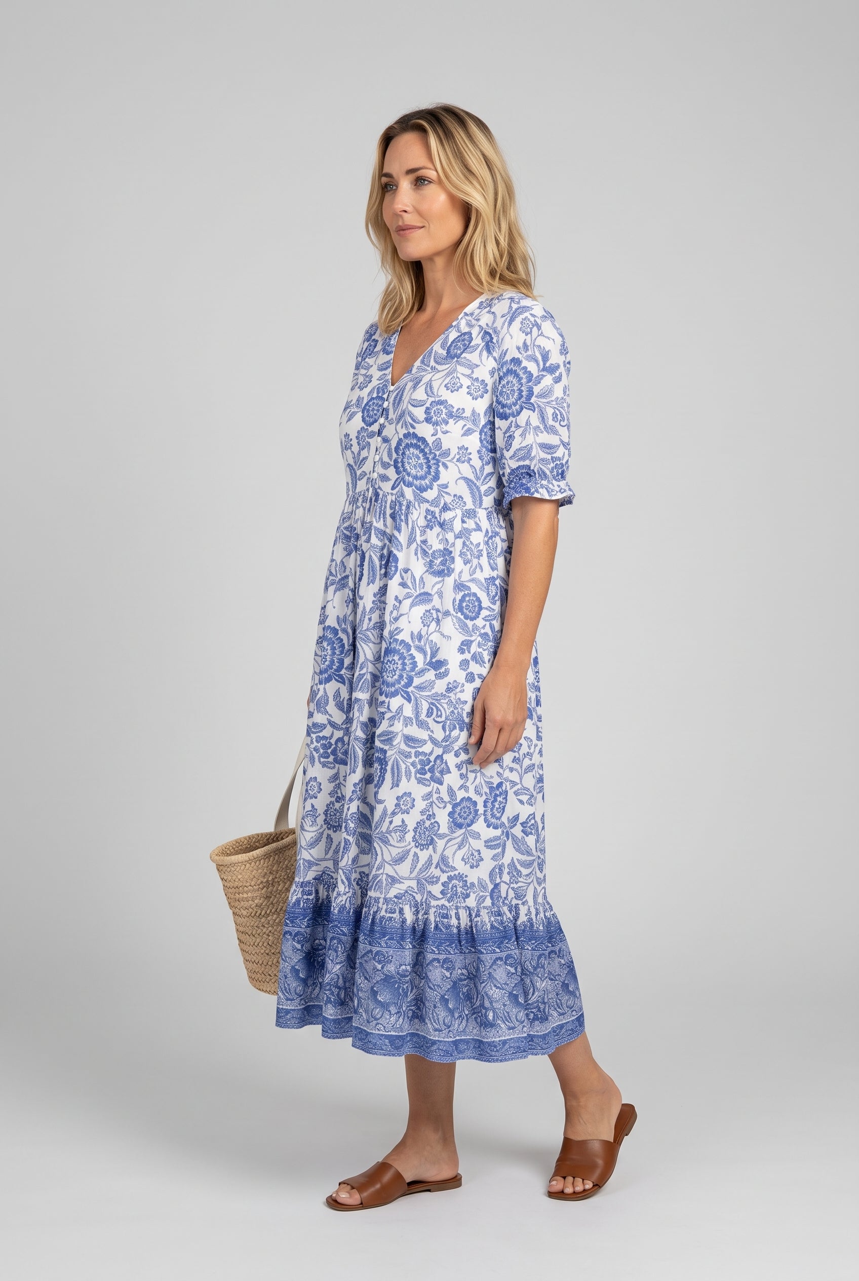 Soraya | Tiered Block Print Boho Midi Dress