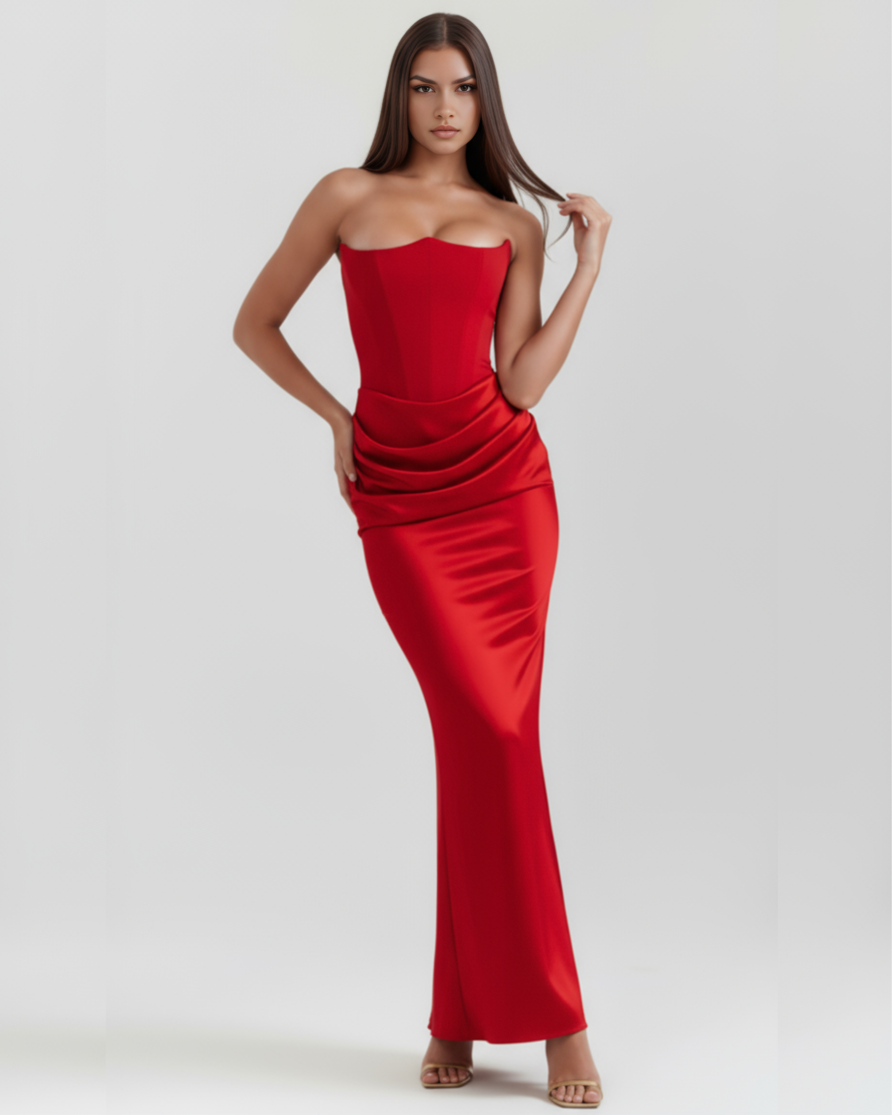Noelia | Strapless Corset Ruched Maxi Dress