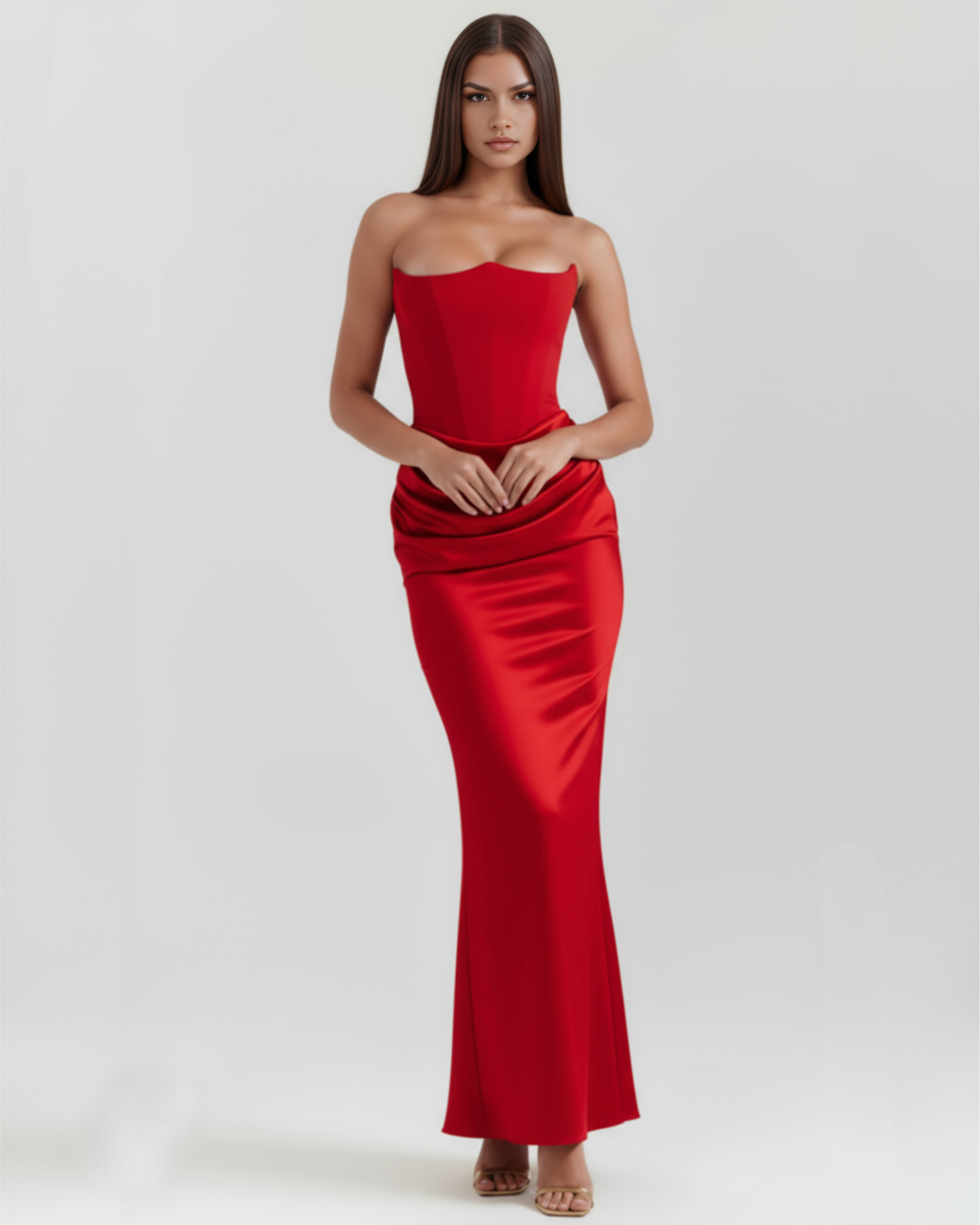 Noelia | Strapless Corset Ruched Maxi Dress
