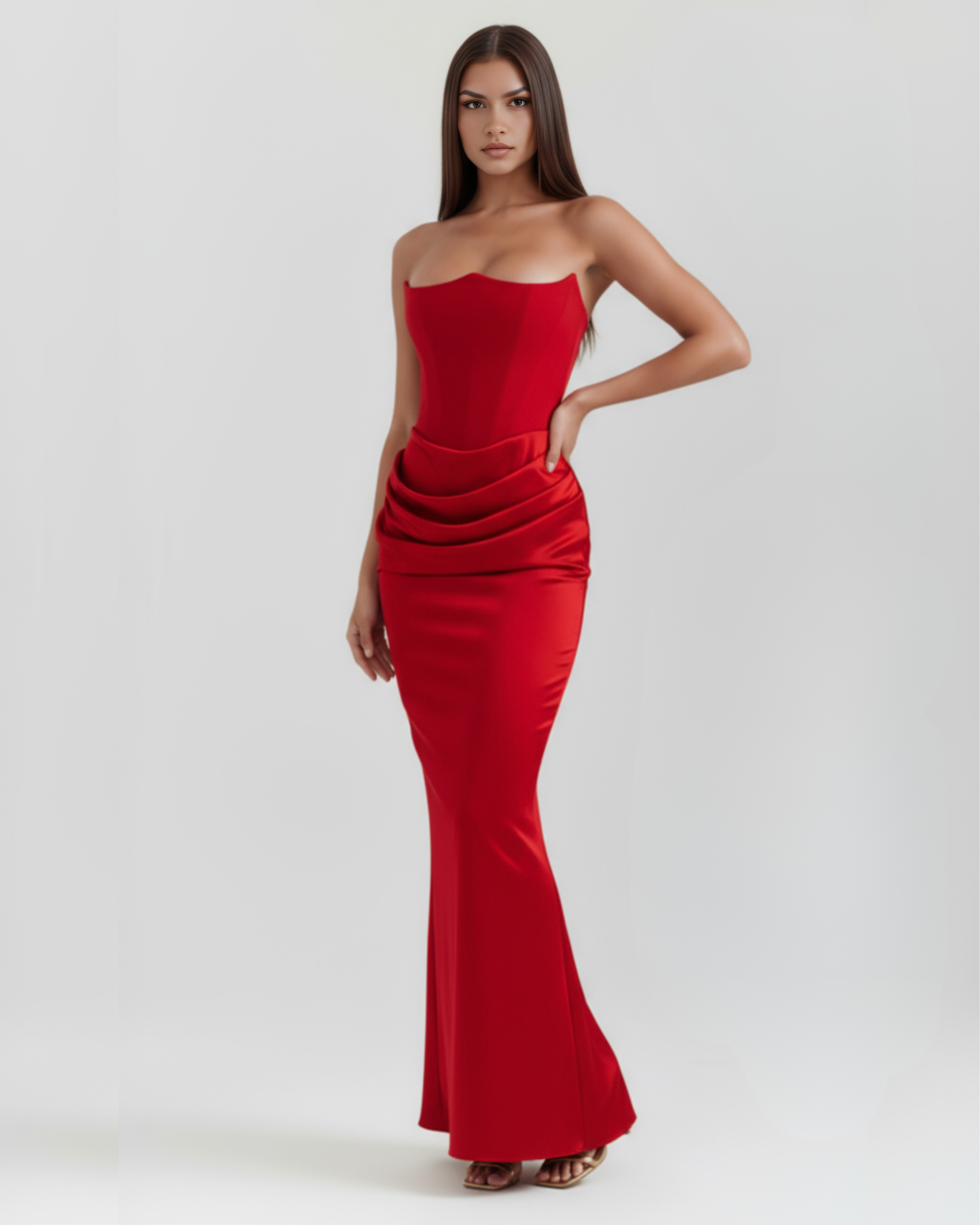 Noelia | Strapless Corset Ruched Maxi Dress