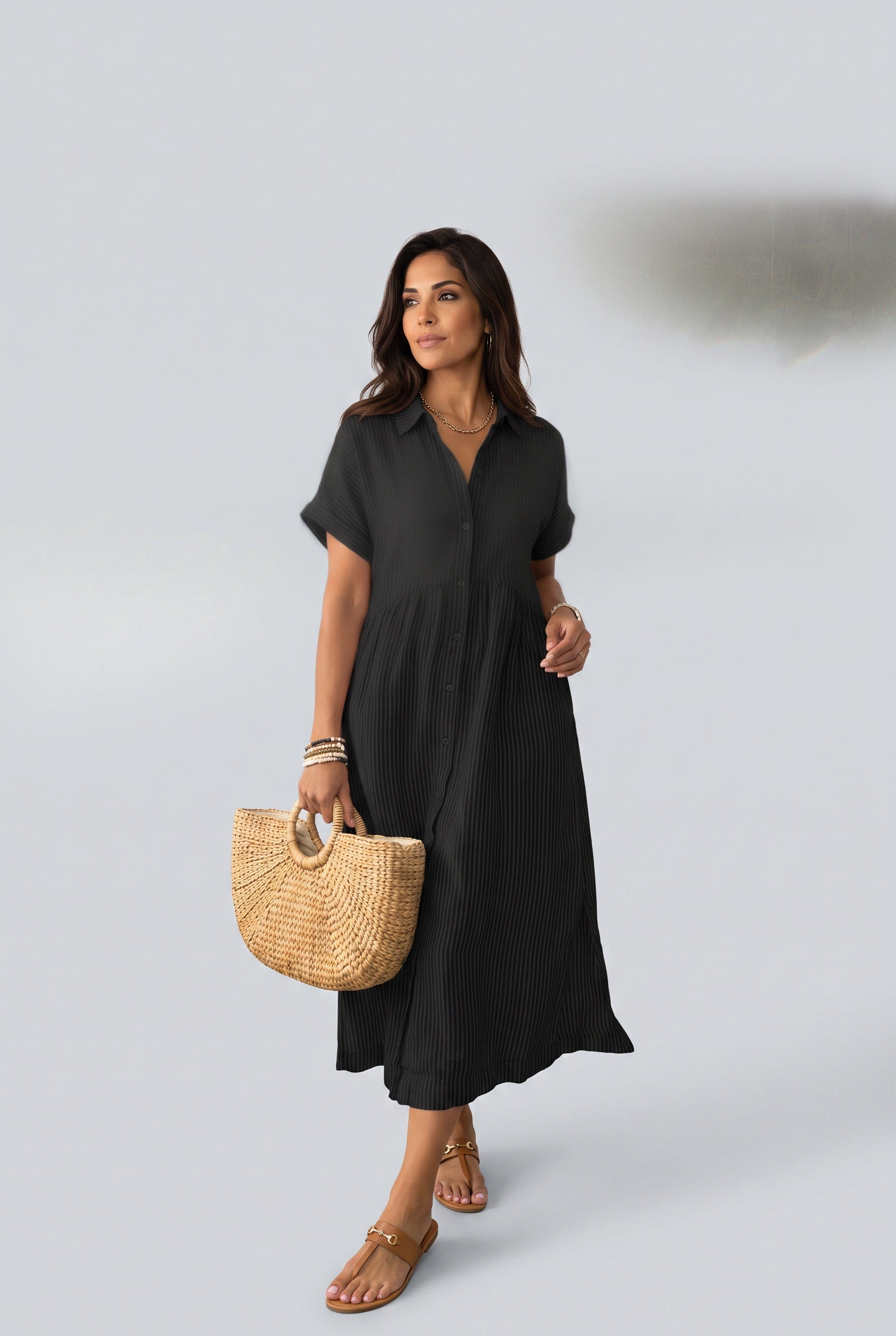 Riley | Striped Button-Up Midi Shirt Dress