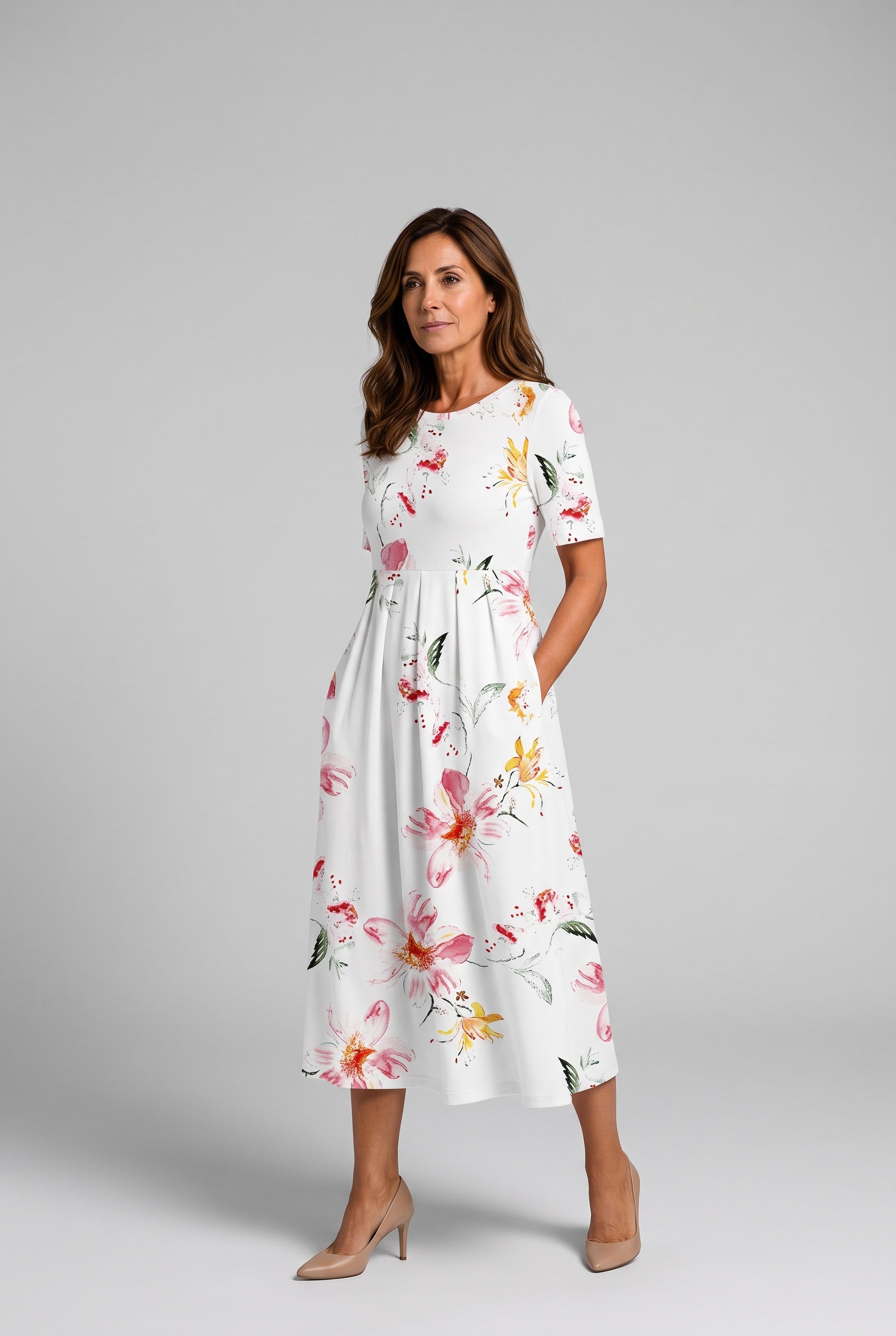 Leona | Floral Short Sleeve Midi Dress