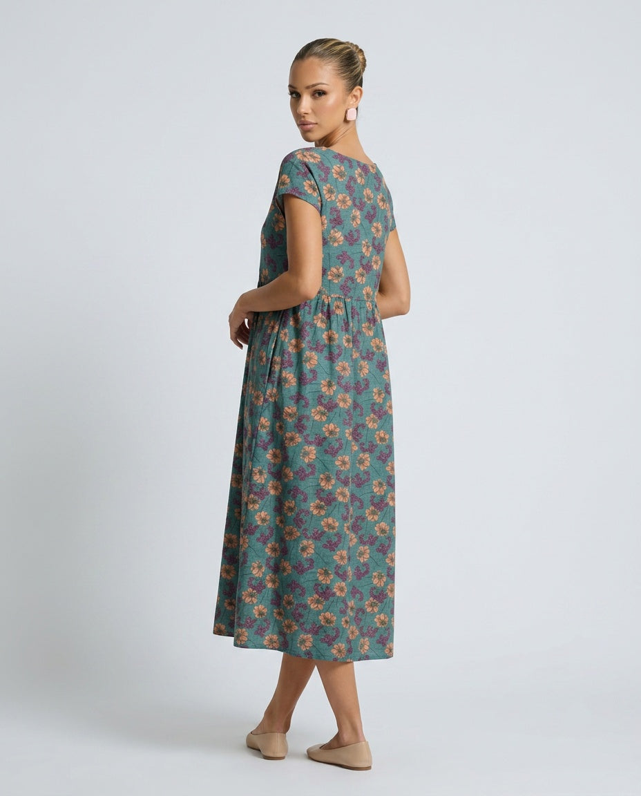 Romy | Floral Print Pocketed Midi Dress