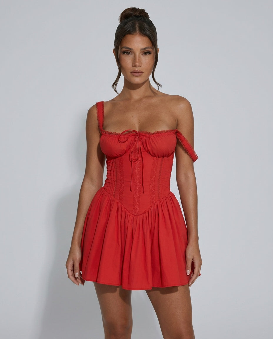 Pipa | Gathered Neckline A-Line Mini Dress