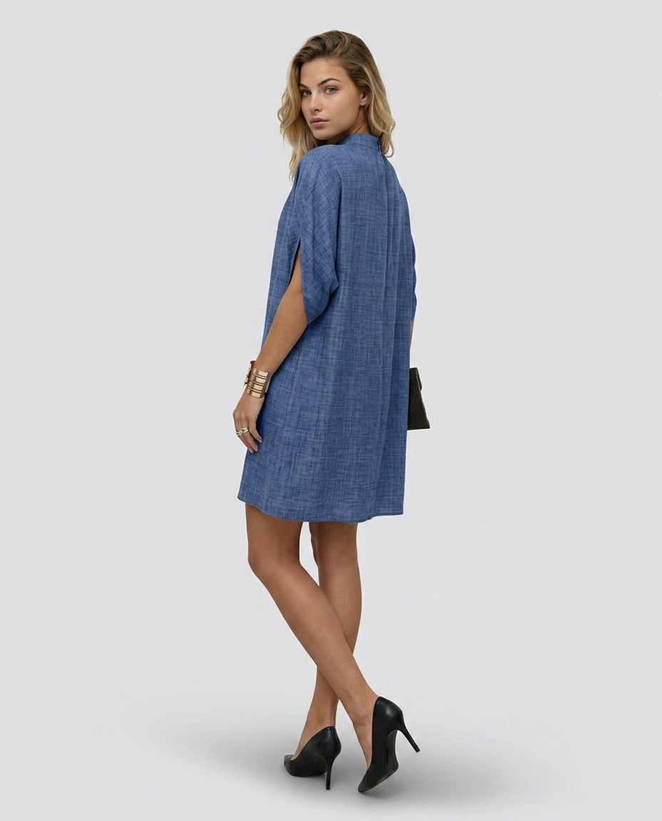 Selene | Batwing Sleeve Pleated Collar Mini Dress