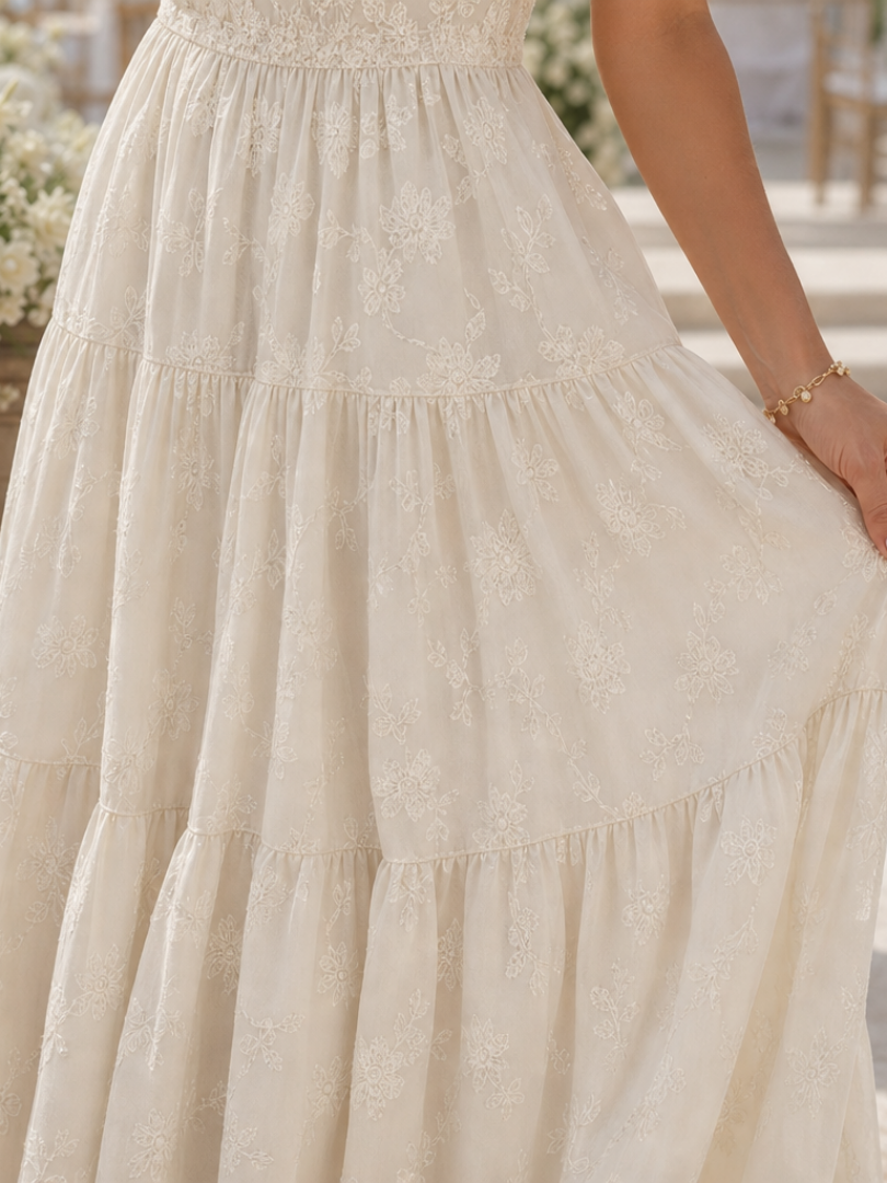 Della | Short Sleeve Textured Floral Midi Dress