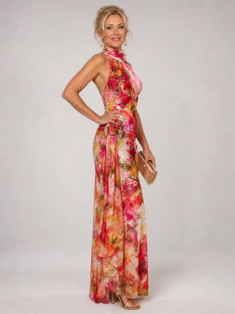 Hazel | Halter Neck Floral Print Maxi Dress
