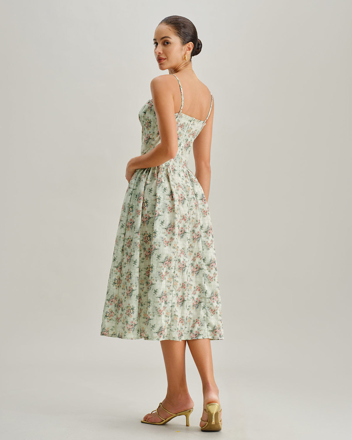 Camille | Floral Sweetheart Pleated Slip Midi Dress