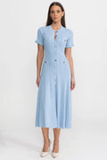 Cora | Scalloped Sleeve Button-Front Knit Midi Dress