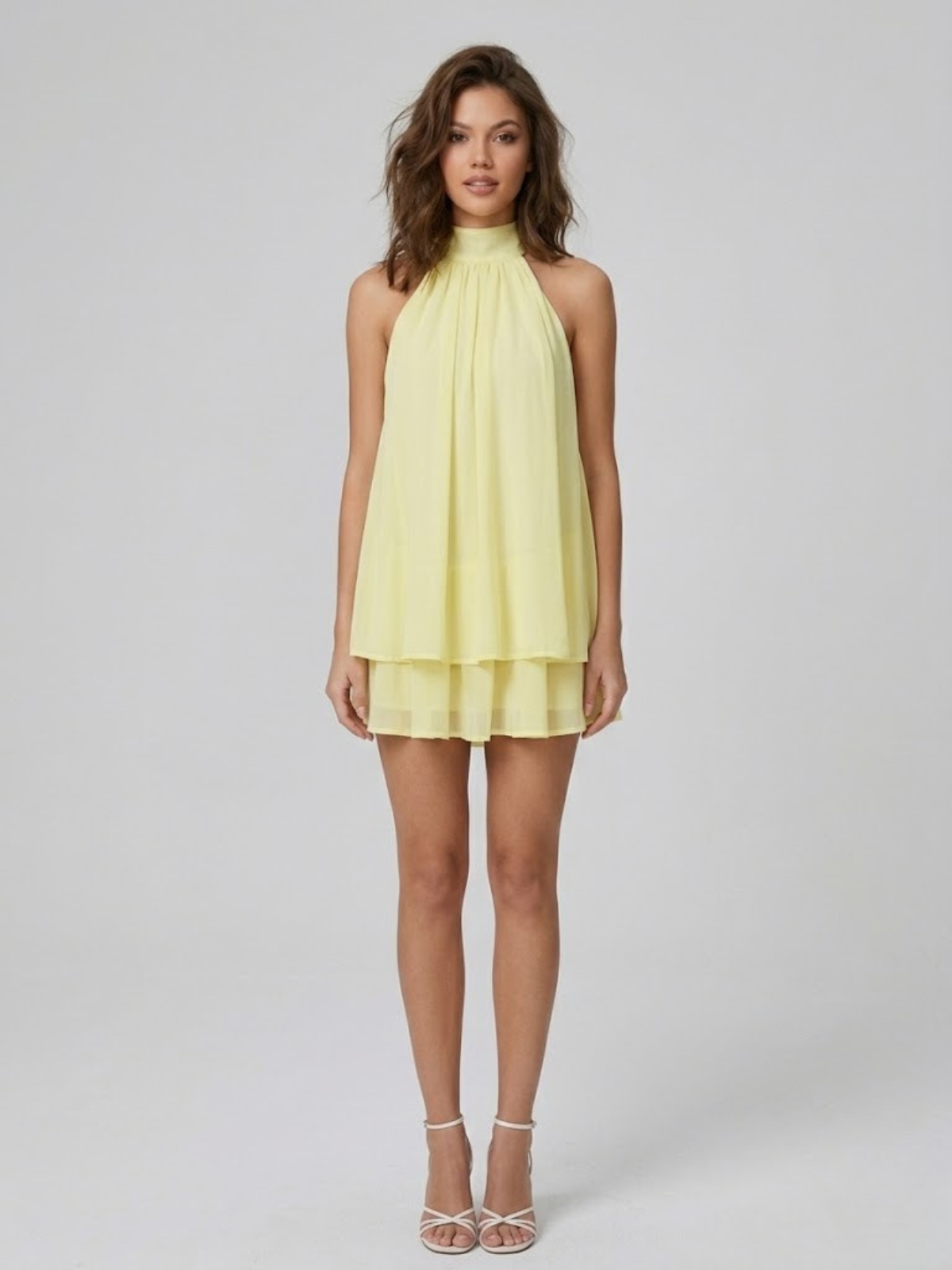 Willa | Tiered Ruffle Open Back Halter Mini Dress
