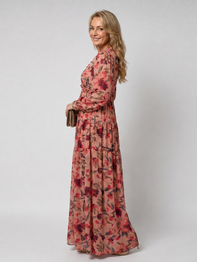 Frankie | Floral Print Long Sleeve Tiered Maxi Dress