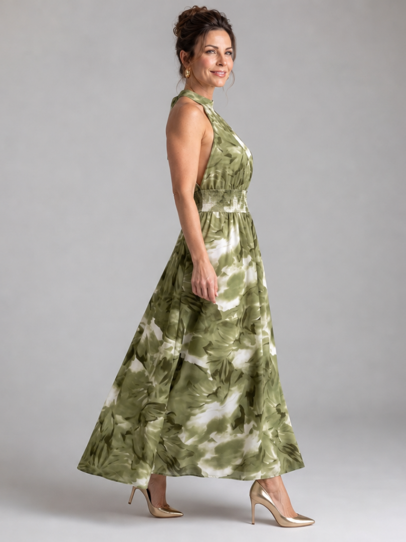 Blair | Gathered Waist Abstract Print Midi Dress