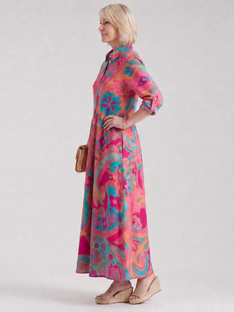 Zara | Printed Button-Front Collared Midi Dress