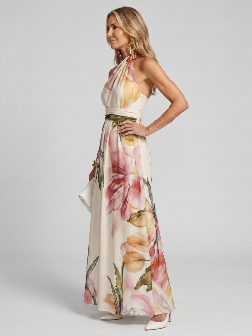 Adriana | Halter Neck Flowing Skirt Maxi Dress