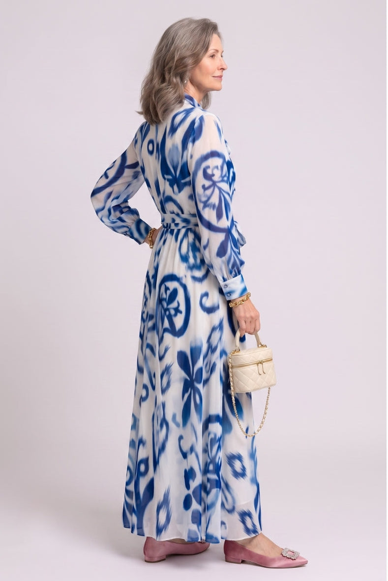 Fernanda | Floral Print Long Sleeve Belted Maxi Dress