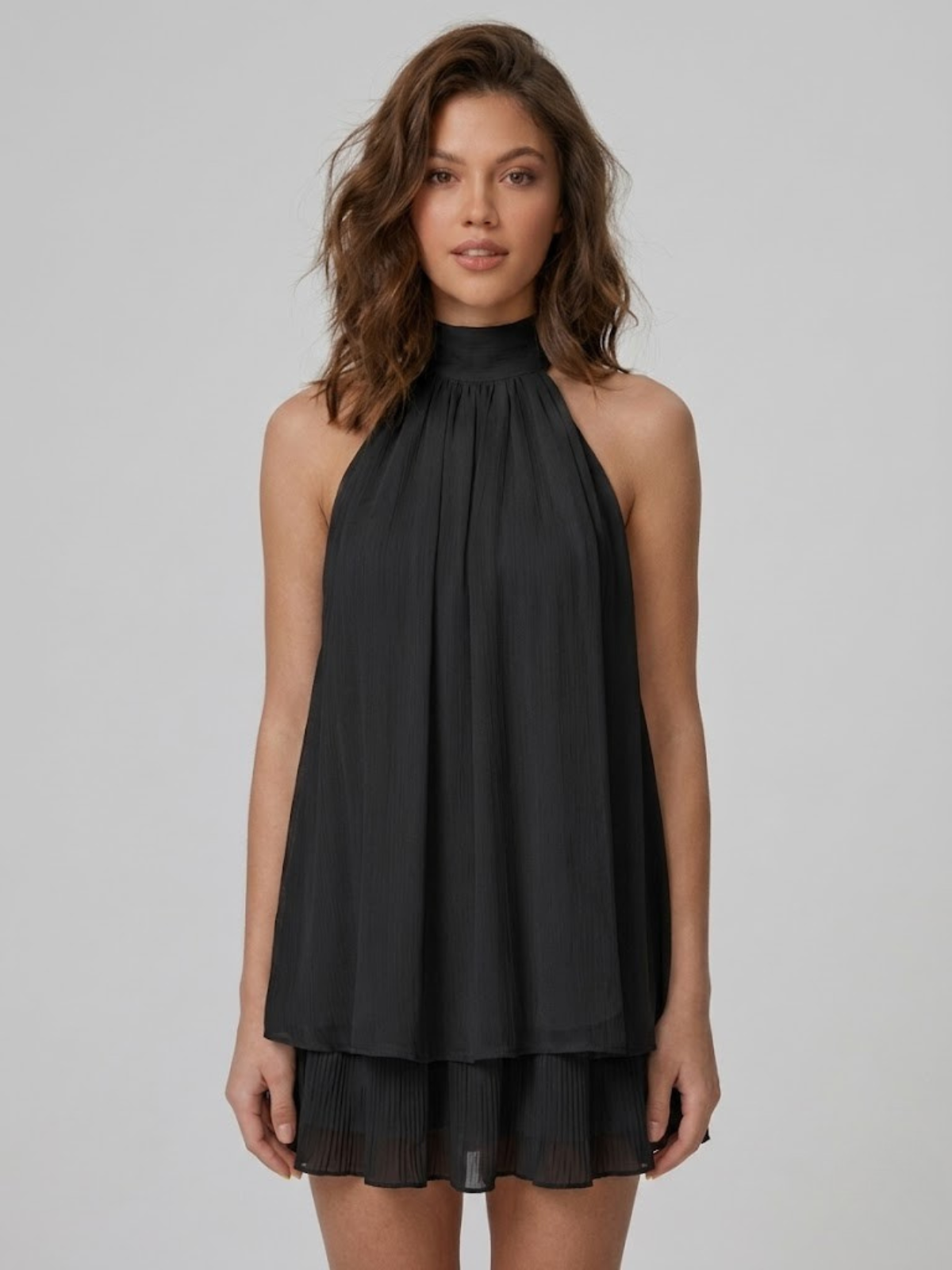 Willa | Tiered Ruffle Open Back Halter Mini Dress
