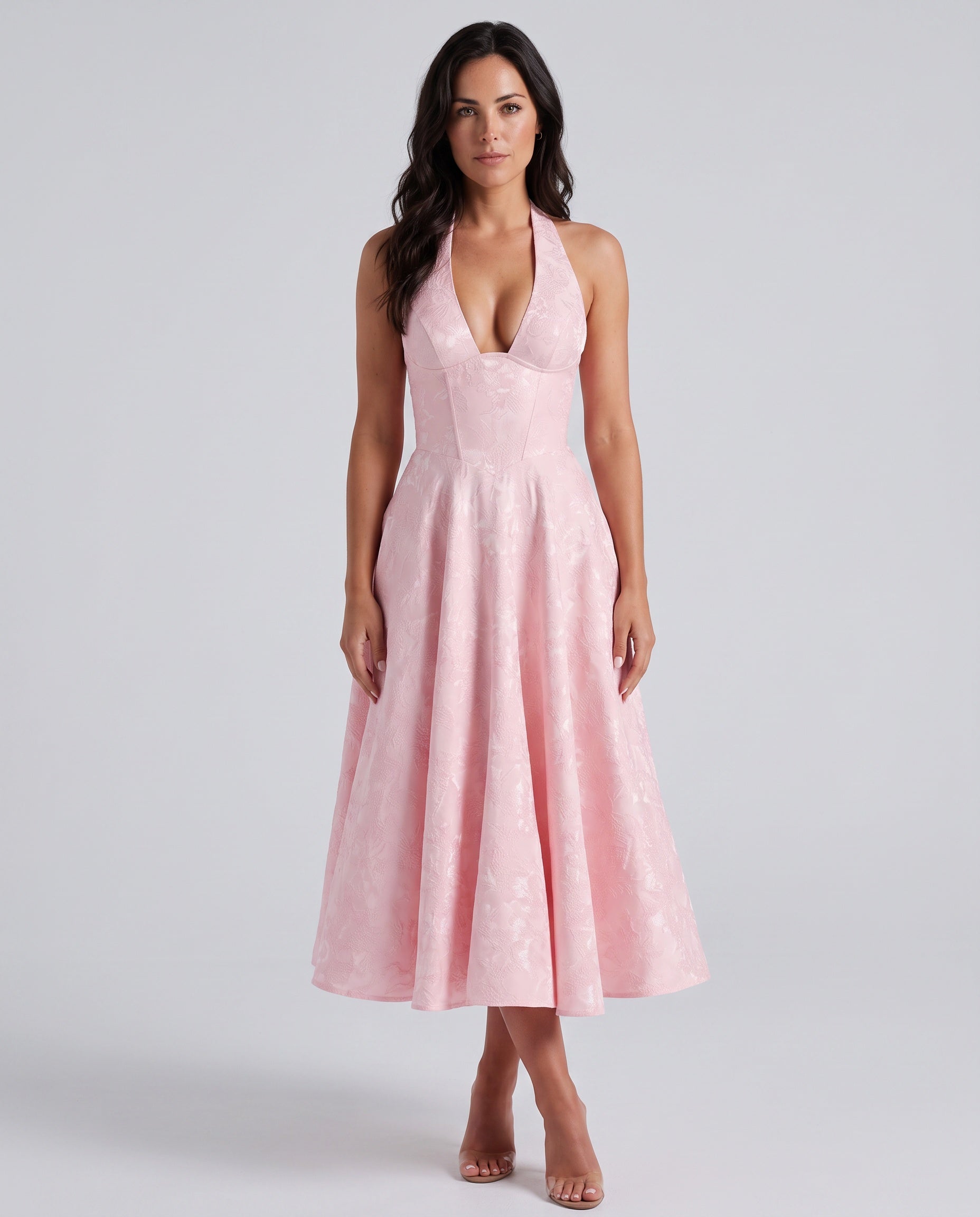 Sable | Halter Neck Jacquard Midi Dress