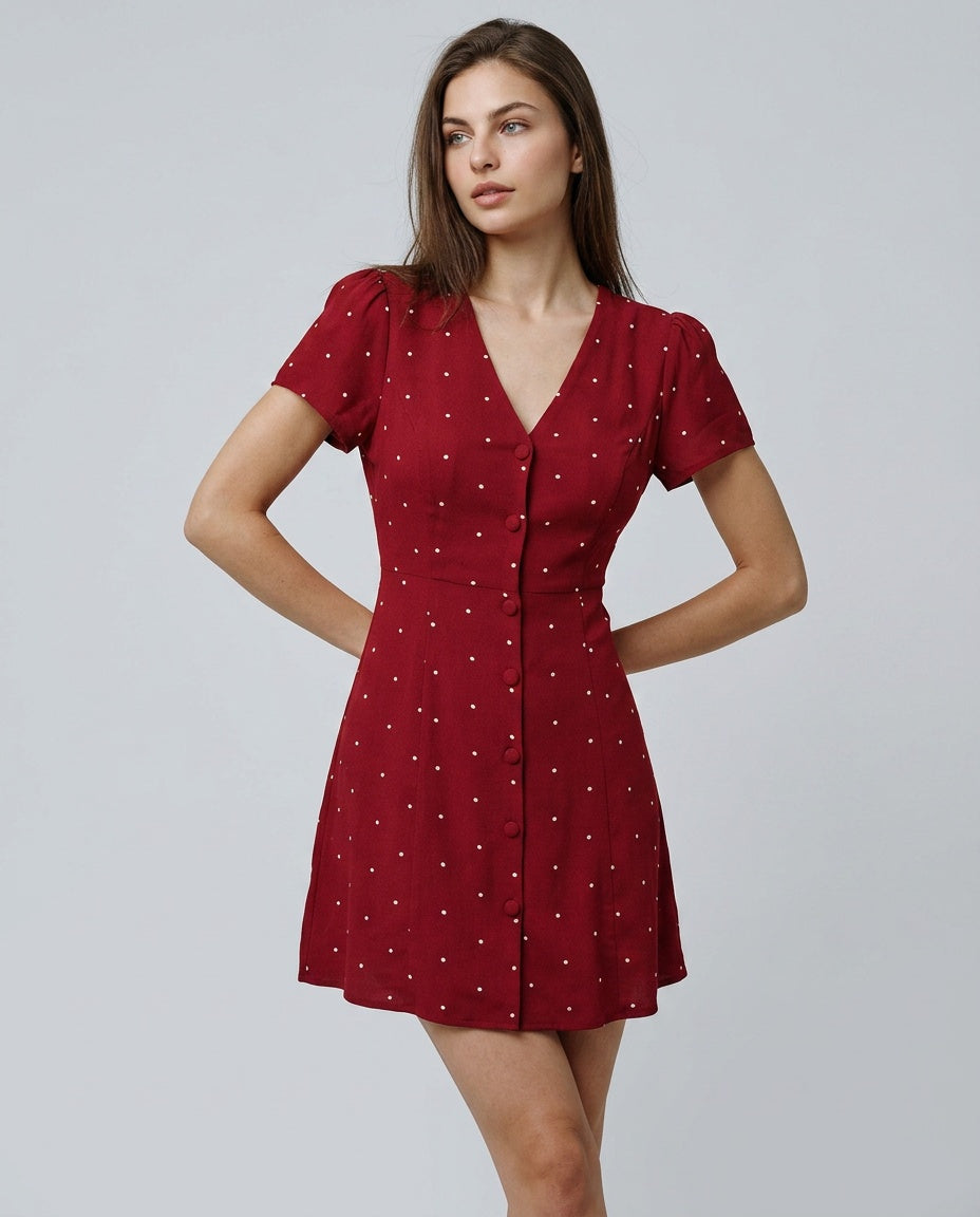 Celeste | V-Neck Polka Dot Mini Dress