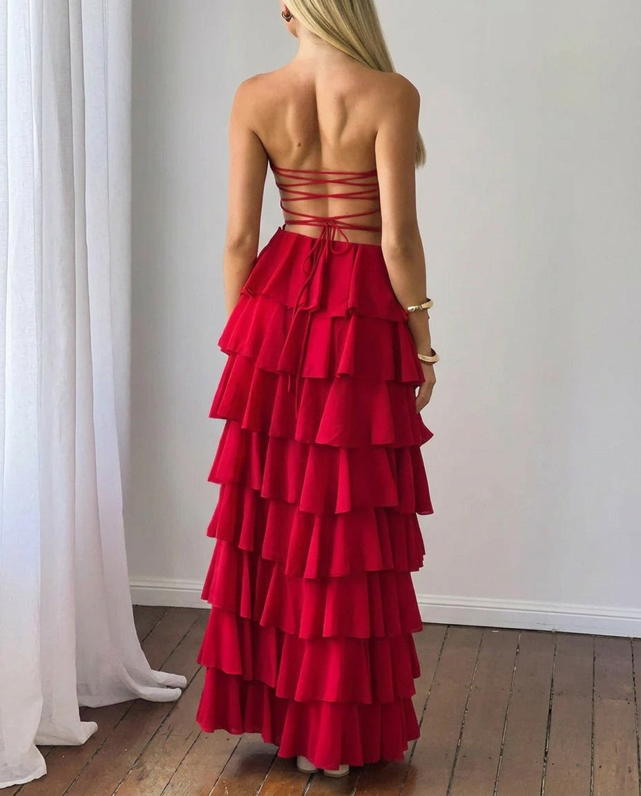 Kim | Strapless Ruffle Maxi Dress