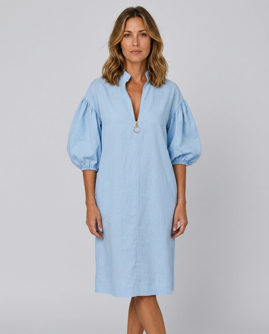 Astrid | Puff Sleeve High Neck Midi Dress