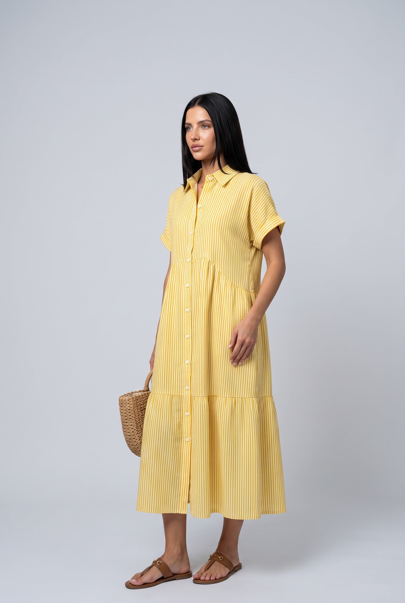 Riley | Striped Button-Up Midi Shirt Dress