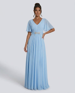 Orelia | Short Sleeve V-Neck Flowing Maxi Dress